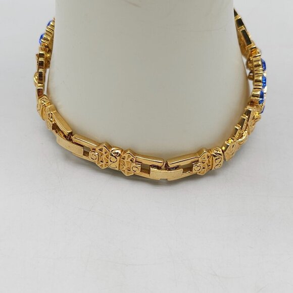 JBK Camrose Kross Gold Tone Bracelet Blue Clear Rhinestones No Box No Papers - Picture 3 of 5